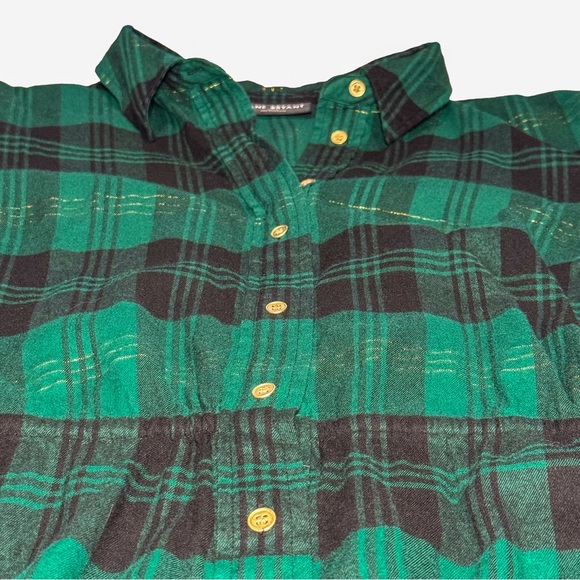 Lane Bryant Plaid Tie-Waist Button Down Tunic Top Green Gold Shimmer 22/24 Soft - Picture 10 of 16